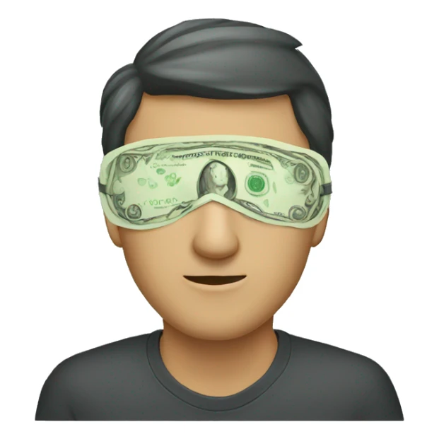 man wearing eye mask made of money sticker