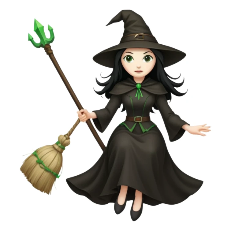 wicked looking witch flying high in the air on a broom sticker