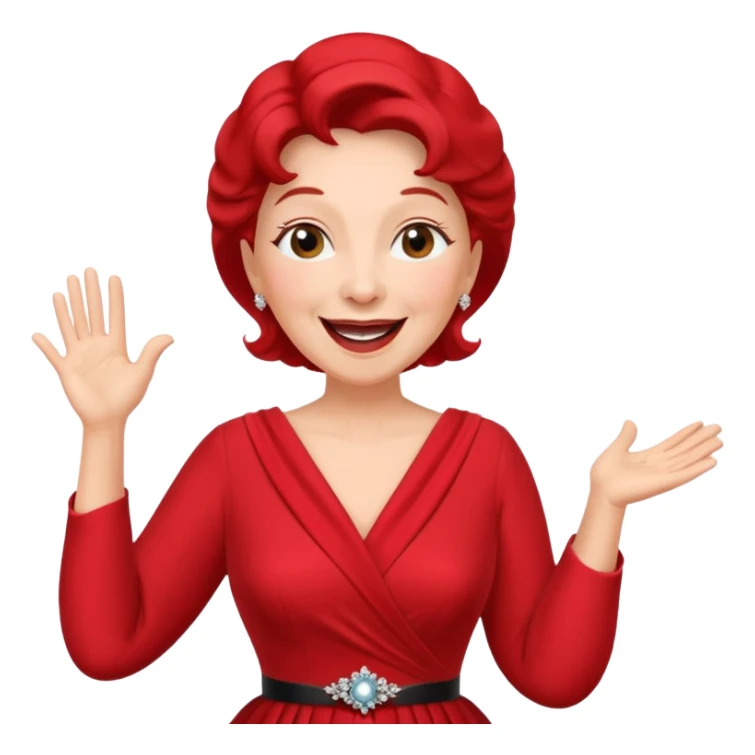 Older woman – elegant gown, 50s, red dress, expressive singing pose sticker