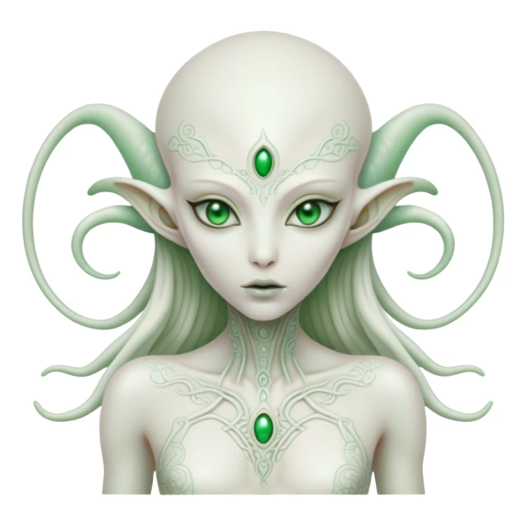 white alien woman full body Green eyes  sticker