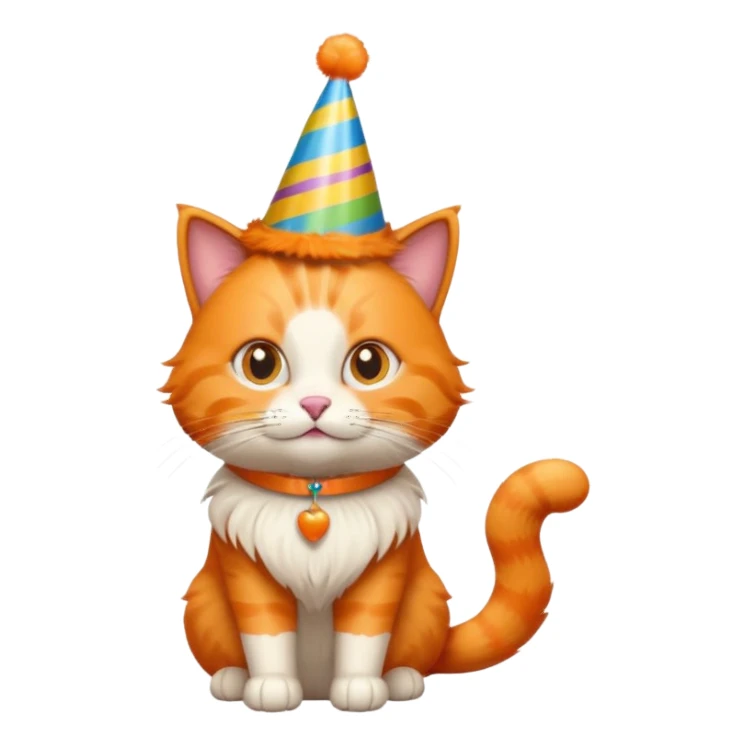 Orange cat wearing a birthday hat sticker