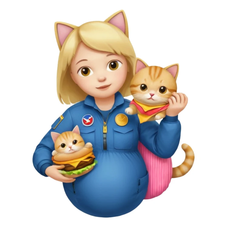 Pregnant person with downsyndrome flying on a cat while eating a cheese burger sticker