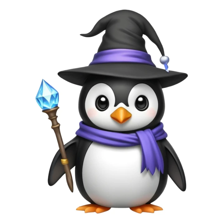 penguin wearing a wizard hat and holding a magic wand sticker