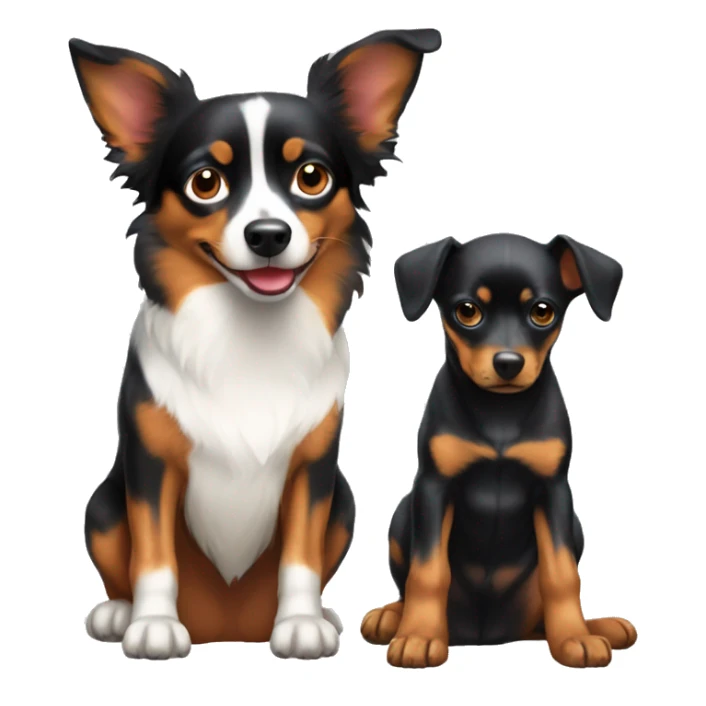 Mini pinscher sit next to an australian shepard sticker
