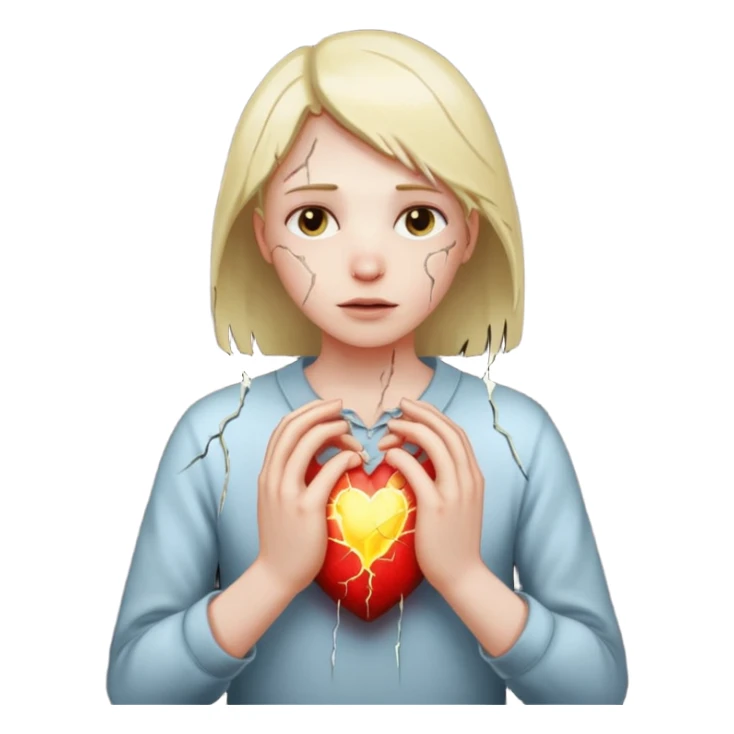Heart cracking with light leaking out, hands trying to hold it together sticker