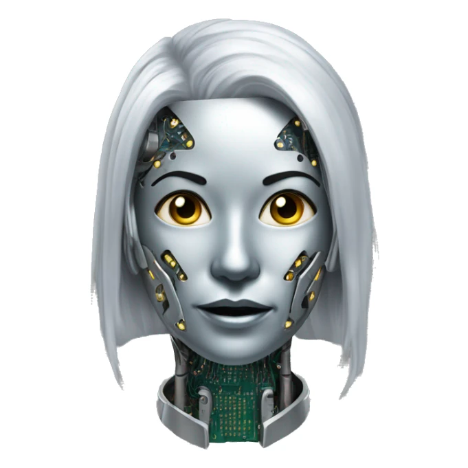 Silver hair female cyborg head with mask and circuits sticker