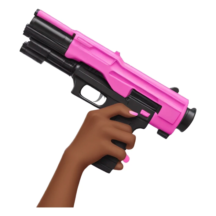 brown hand with pink nails holding large scary dark nerf gun sticker