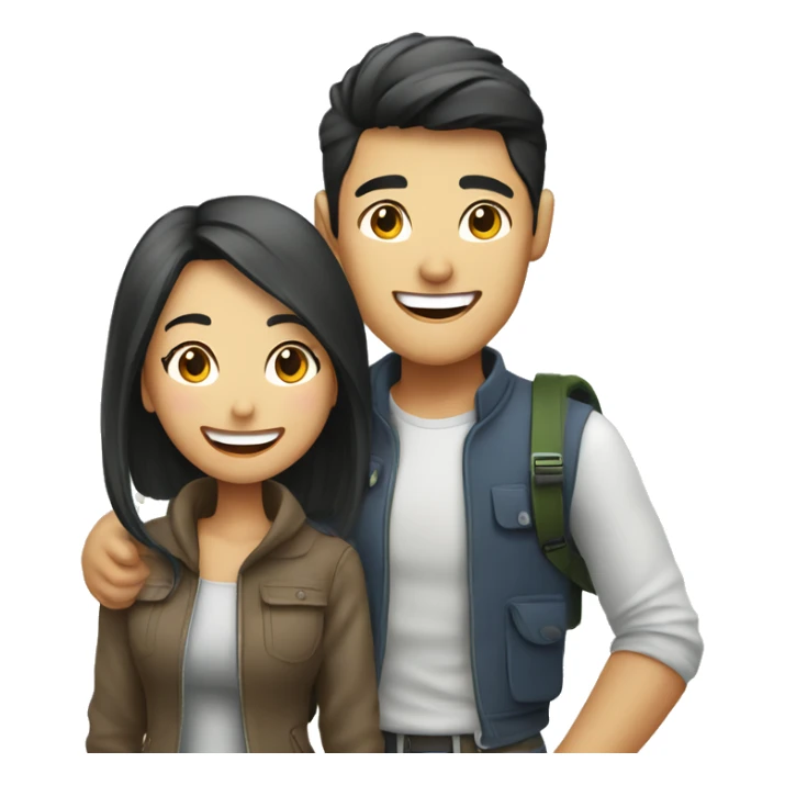 Attractive young  Asian couple excitedly traveling  sticker