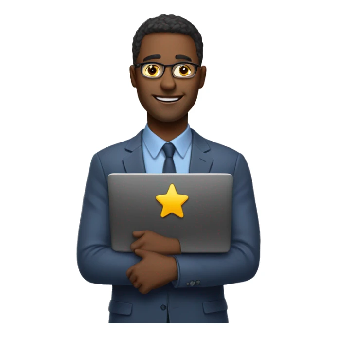man with laptop rate with 5 stars sticker