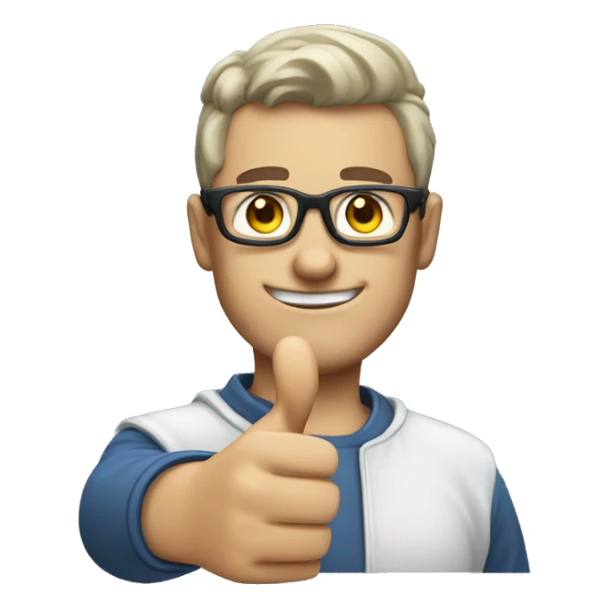 white gamer with grey glasses and thumbs up sticker