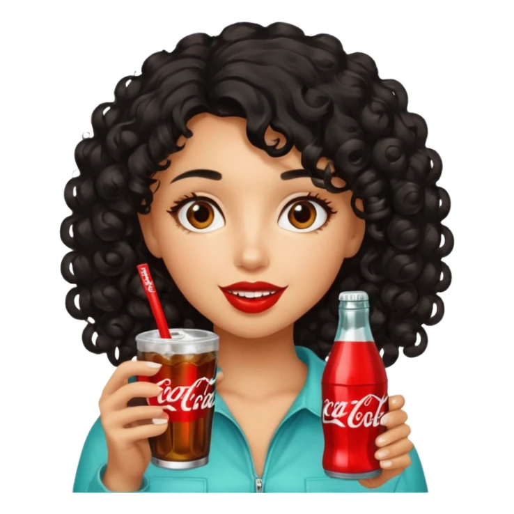 a pretty tan bratz girl with black curly hair drinking coca cola sticker