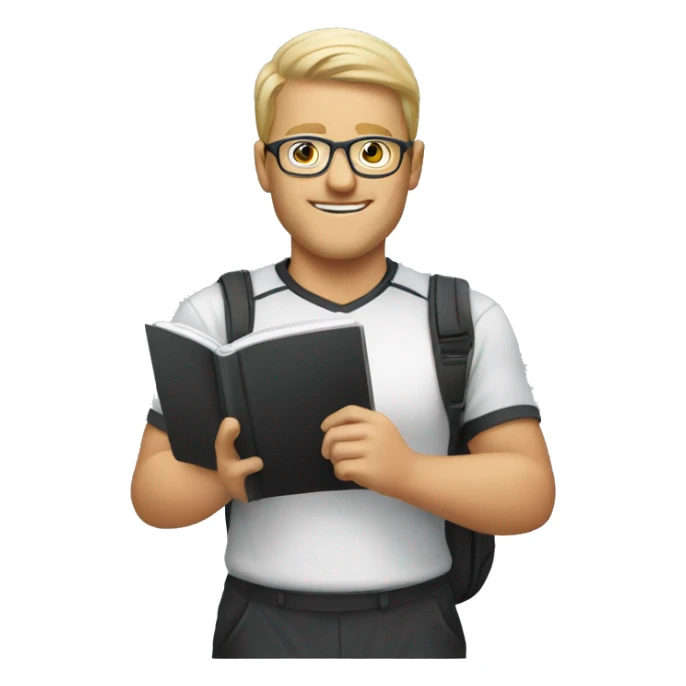 white young soccer coach with eyeglasses holding a notebook sticker