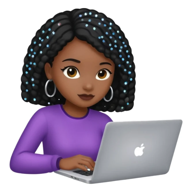 black pretty girl working hard with sparkles on laptop sticker