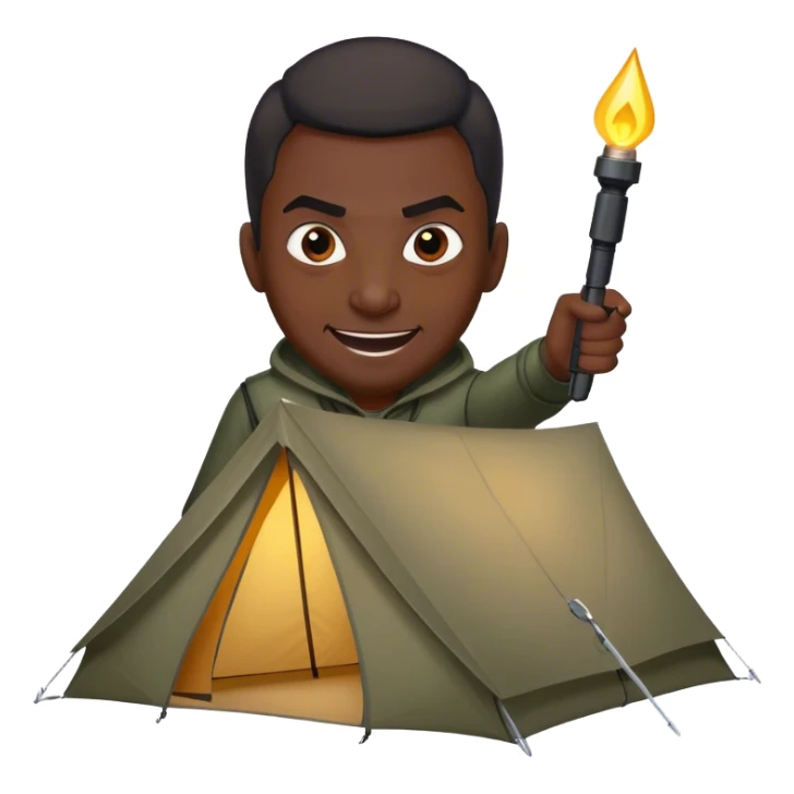 dark skinned black man hovering over a tent aiming his flashlight at the tent with an evil smile on his face sticker