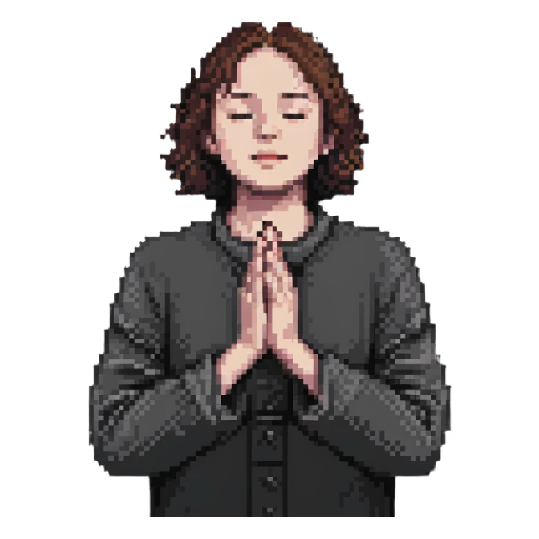 person with hands folded in prayer, looking upward sticker