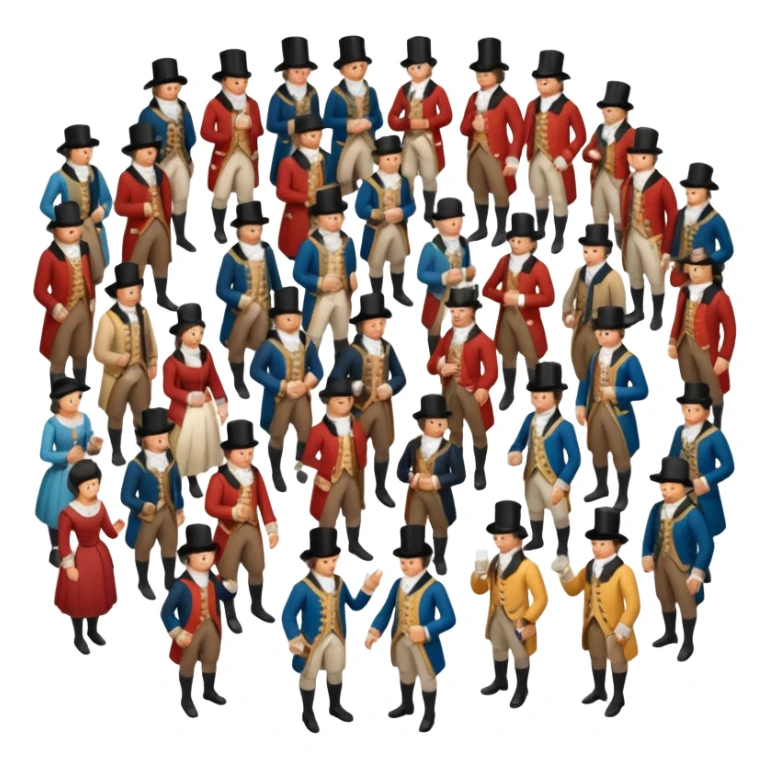 isometric full-body illustration of an 18th century crowd sticker