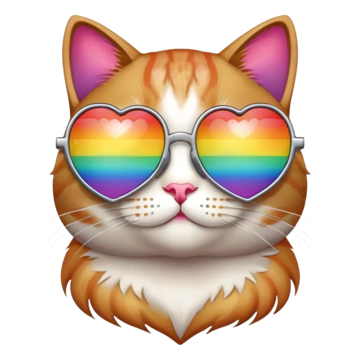 Cat wearing rainbow heart-shaped sunglasses sticker