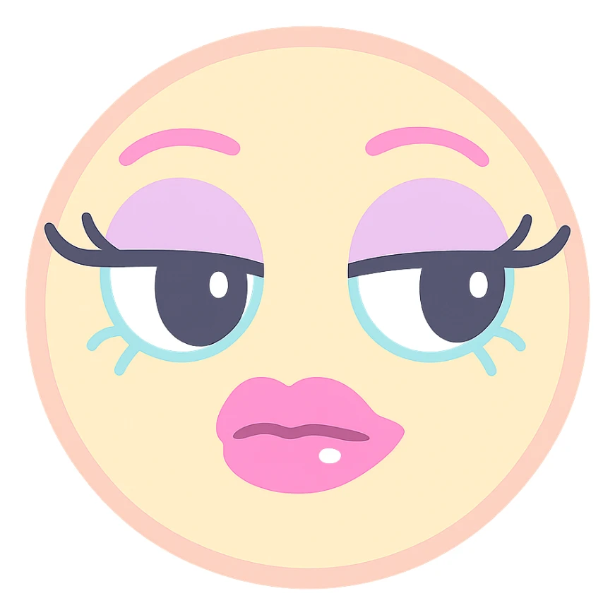 sassy mean girl emoji with long eyelashes, thick glossy lips, side-eye expression, dramatic makeup, smug attitude sticker