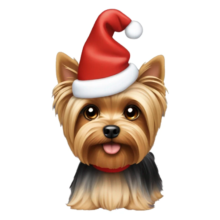 A yorkie wearing a Christmas hat sticker