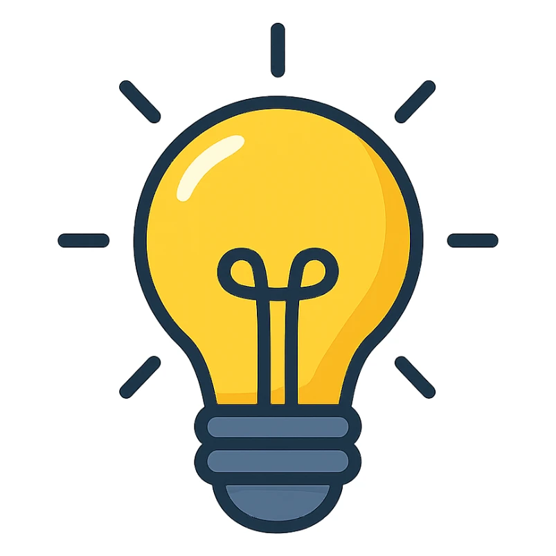 yellow lightbulb icon with glowing effect, black outline, modern color icon style sticker