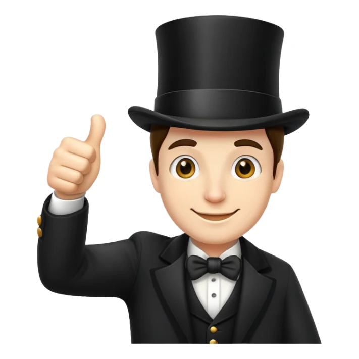Man with a tophat giving a thumbs up sticker