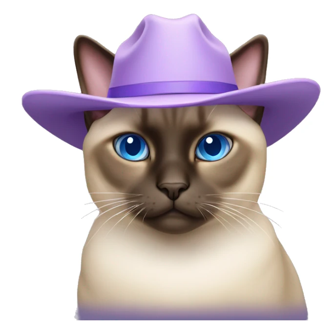 Fat Siamese cat blue eyes lavender cowboy hat sticker