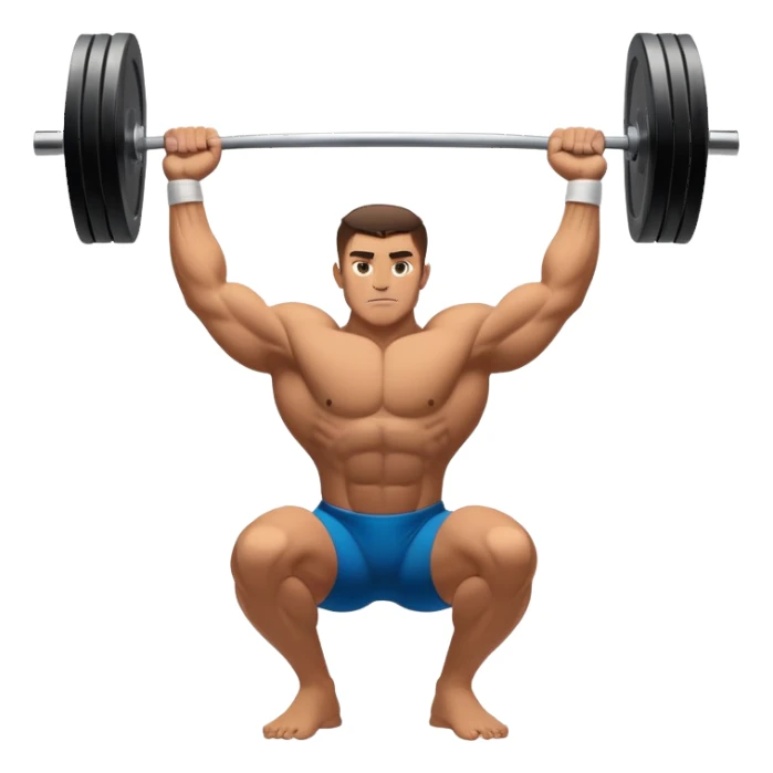 Emblem representing weightlifting with a strong athlete in a classic lifting stance, holding a barbell overhead. Dynamic, powerful pose with a focus on strength. Clean lines, bold silhouette, and transparent background, symbolizing the intensity and discipline of the sport sticker