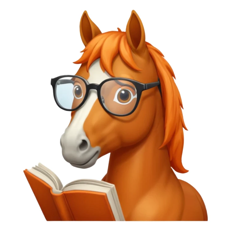 orange horse read book with glasses sticker