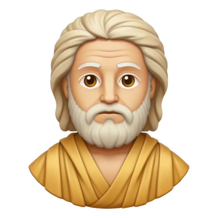Cinematic Realistic Plato Portrait Emoji, depicted as a wise ancient philosopher with a contemplative expression in classical robes, rendered with soft textures and timeless serene lighting that captures his intellectual legacy. sticker