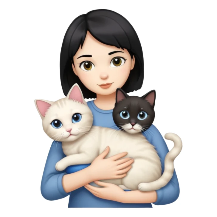 A girl with short black hair held a regdoll cat sticker
