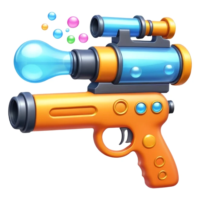 foam blaster gun object icon, shoots bubbles and foam, glossy plastic, colorful design, 3D cartoon, mobile game icon style, centered, clean background, soft shadow, no text, no watermark
 sticker