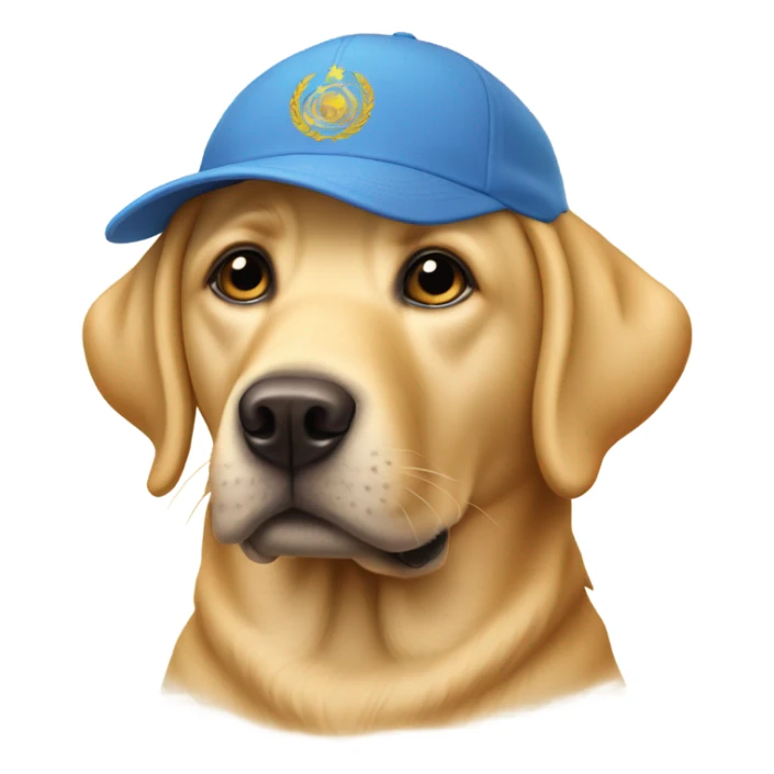 un perro labrador golden con un gorro sticker