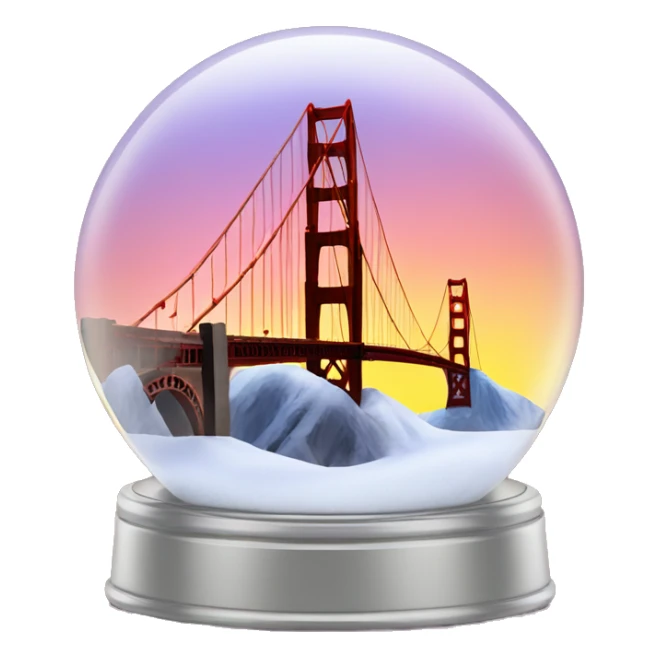 golden gate bridge snow globe, 4k, no background, sunset sticker