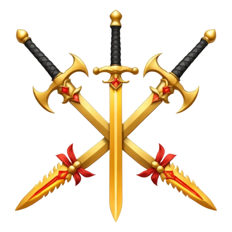 Three fiery royal golden swords crossed sticker