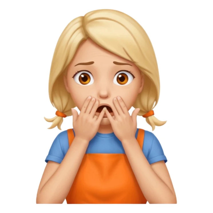 scared woman with her hands on her mouth, different expression, more details, sideways pose, orange apron sticker