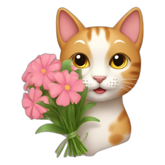 cat with a bouquet of flowers sticker