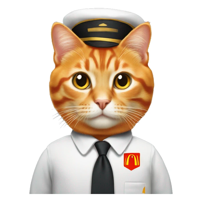 orange cat with mcdonald’s uniform sticker