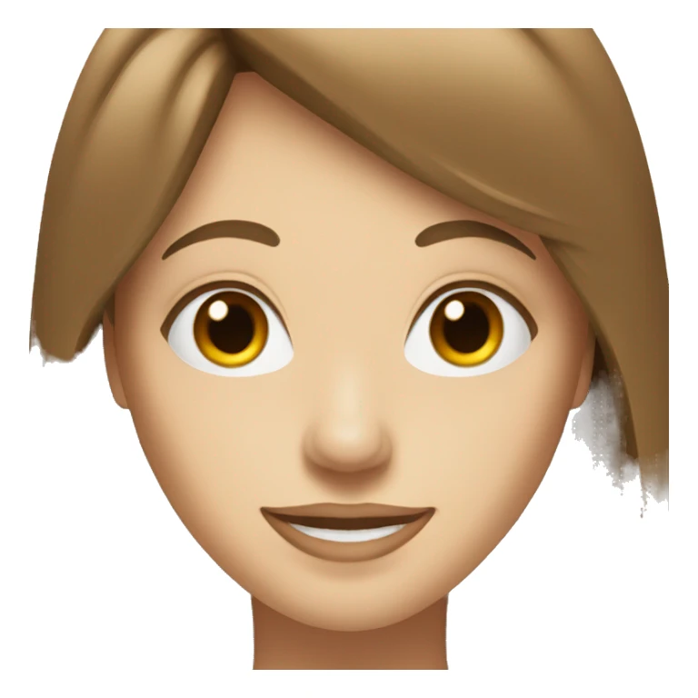 White woman with long brown with bangs smiling portrait sticker