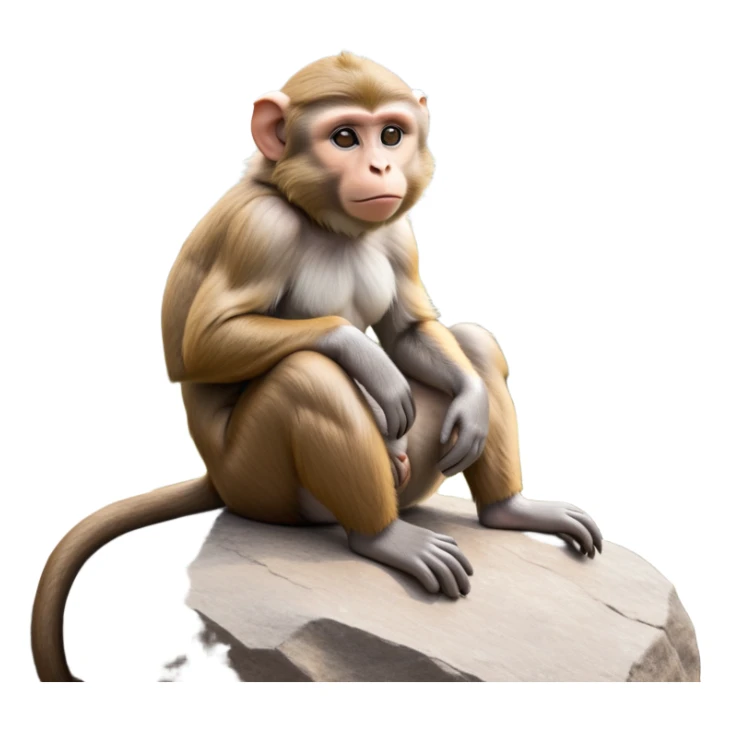 cinematic-macaque-realistic-full-body-sitting-emoji,-compact-muscular-frame-poised-on-a-rocky-outcrop,-short-curled-tail-resting-behind,-head-tilted-dramatically,-thick-dense-fur-in-warm-shades-of-brown-and-grey,-expressive-eyes-filled-with sticker