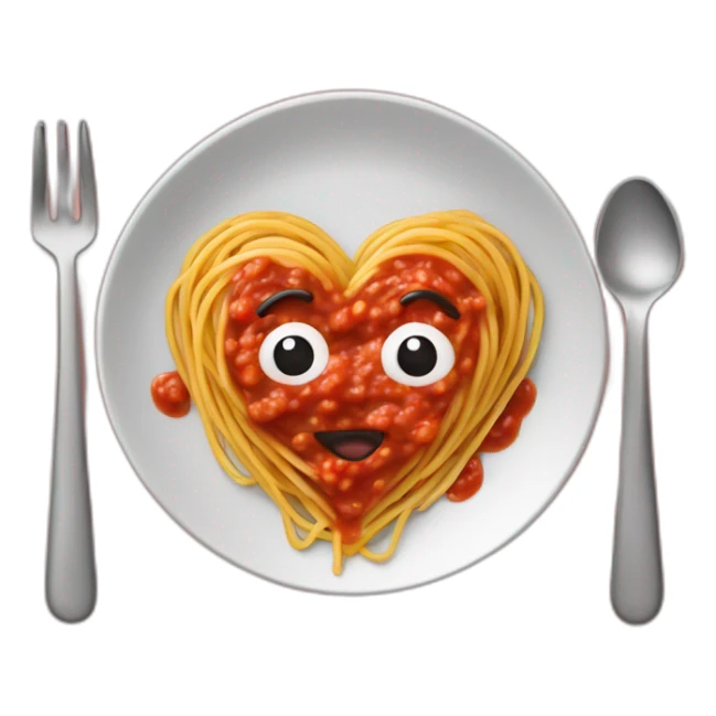 Heart shape spaghetti and sauce on heart plate sticker