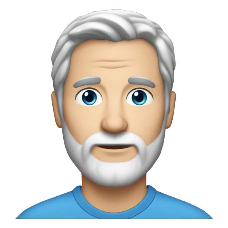 White male, blue eyes, 45 years old, with medium-length, graying hair, combed back and parted in the middle, growing beard sticker
