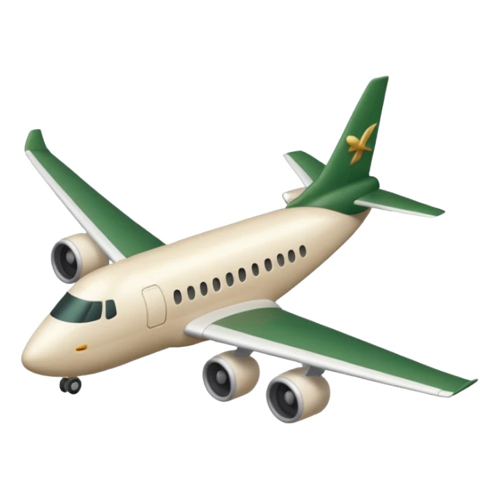 light beige airplane with dark green logo on wing, emoji style sticker