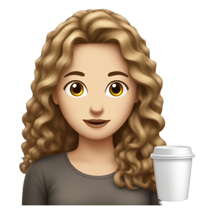 Brown wavy haired white girl with a coffee sticker