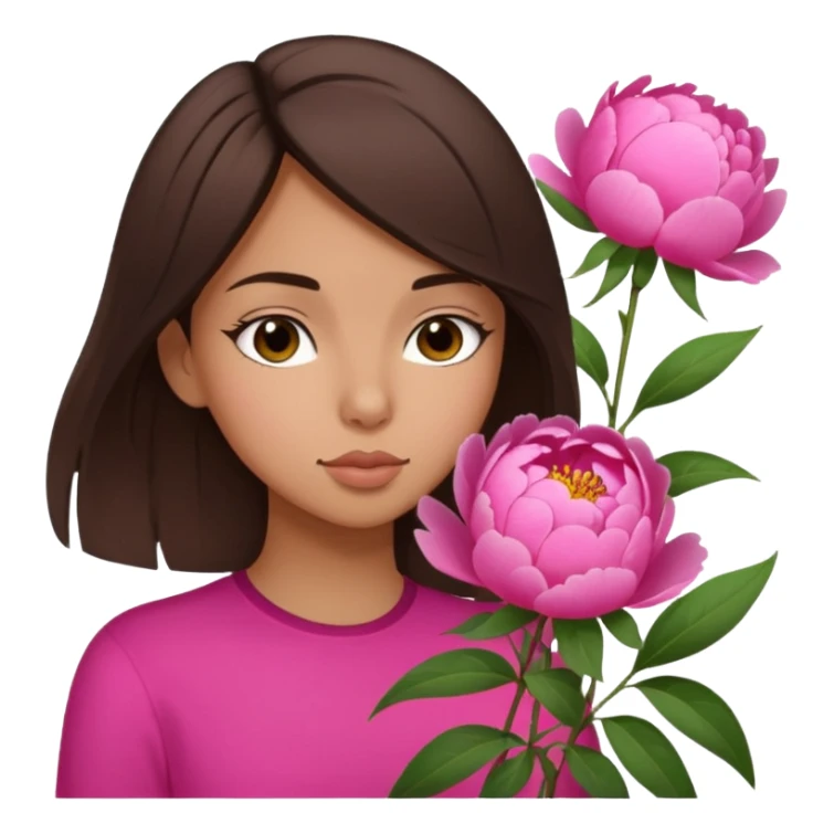 brunette girl smells flowers peonies sticker