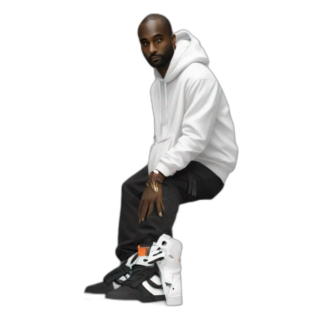 Virgil abloh qui tient une paire de off white sticker