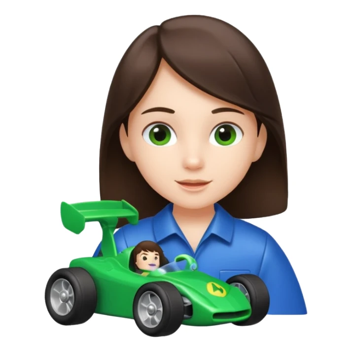 brunette kid playing green formula 1 toy sticker