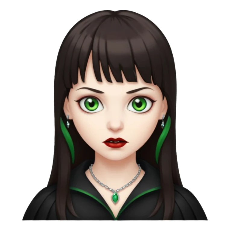 Faça uma vampira com olhos verdes e cabelos morenos com franja sticker