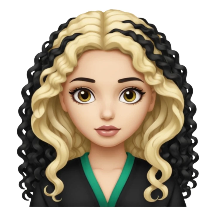 split dye leftside blonde rightside black curly hair, pretty pale saudi bratz baddie sticker