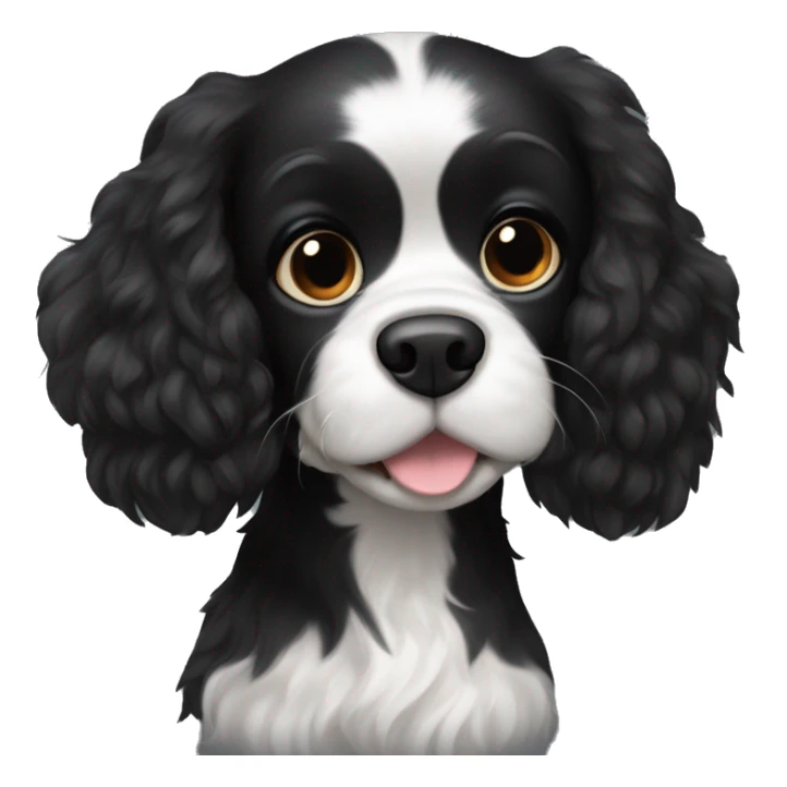 completely black small spaniel with black fur on his whole face and white fur on chest sticker