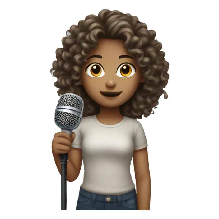 young girl, curly hair, microphone sticker